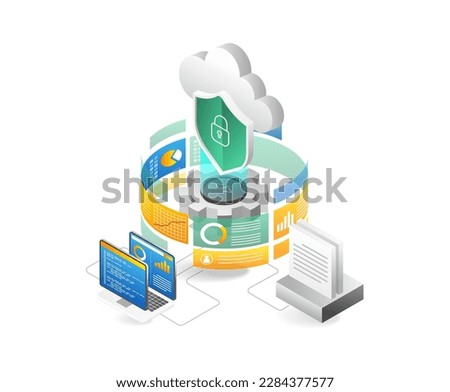 Concept 3d isometric illustration of cloud server security endpoint analysis screen