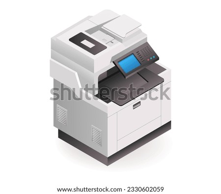 Technology copier big isometric illustration concept