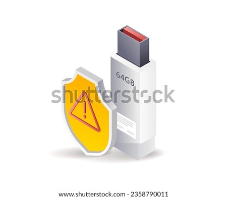 Flash disk data security warning flat isometric illustration