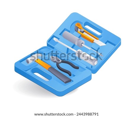 Electrical repair carpentry tool box flat isometric 3d illustration