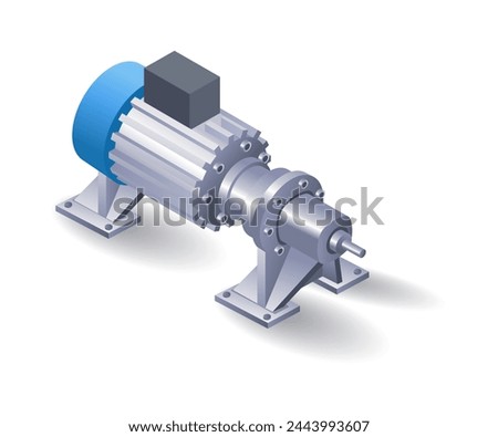 Water pump dynamo system flat isometric 3d illustration