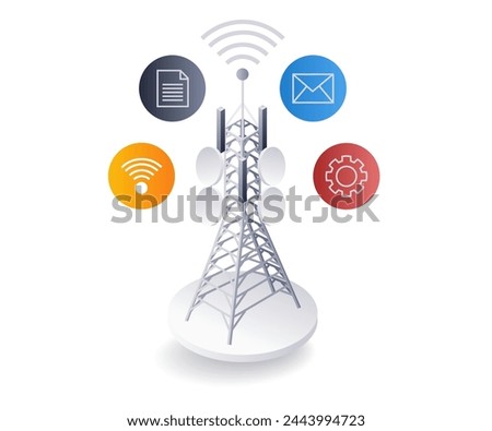 Tower internet provider information technology concept, flat isometric 3d illustration