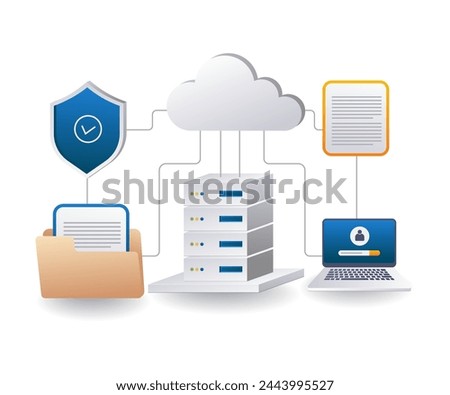 End point data security cloud server computer management flat isometric 3d illustration