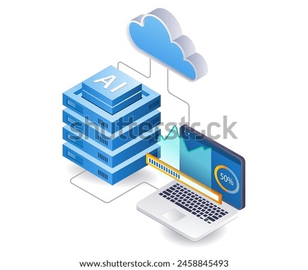 AI cloud server analyst infographic 3d illustration flat isometric