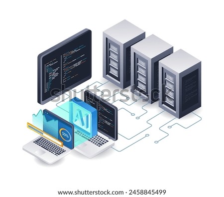 AI helps develop 3d flat isometric illustration infographic server hosting