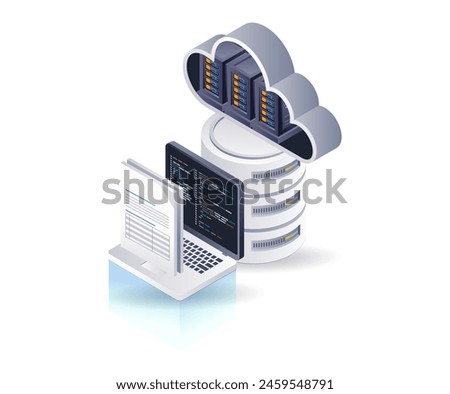 Technology cloud server computer data, isometric flat 3d illustration infographic