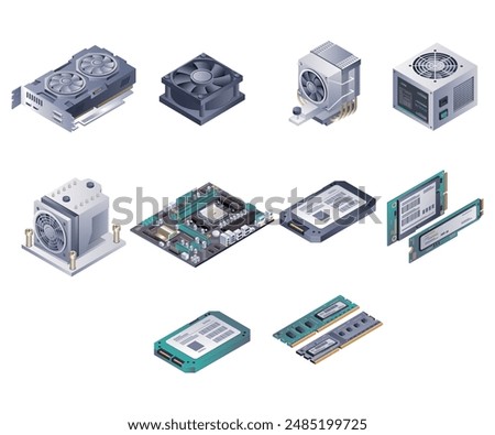 Computer Hardware Components isometric illustration