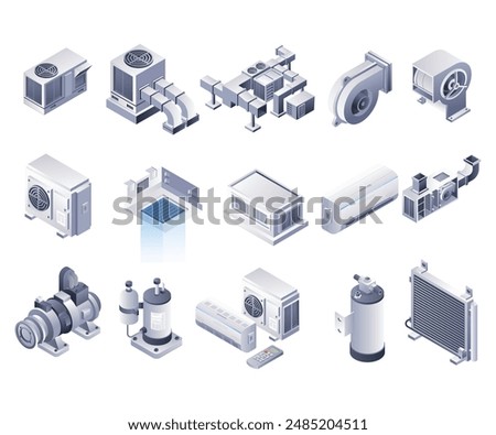 Industrial HVAC Equipment Cooling Systems isometric illustration