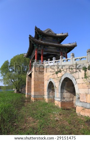 chinese bridge with pavilion in summer palace,beijing