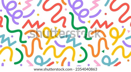 Fun colorful abstract line doodle shape set. Creative minimalist style art symbol collection for children or party celebration with modern shapes. Simple upbeat childish drawing scribble decoration.