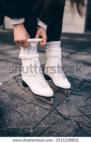 Similar – Image, Stock Photo Snow adventure young woman with backpack