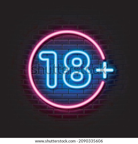 18 plus neon sign. neon symbol