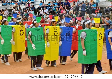 LOEI,Thailand - Feb 2, 2015: Students from several school in Loei for a march to global warming and waste at Dog Faay Ban Festival in Loei Thailand, Feb 2, 2015