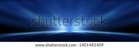 Dark background with lines and spotlights, neon light, night view. Abstract blue background. Stockfoto © 