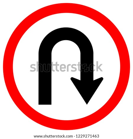 U-Turn Left Traffic Road Sign, Vector Illustration, Isolate On White Background Label .EPS10