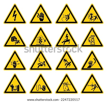 Set Warning Of Electrical Hazard Symbol Sign, Vector Illustration, Isolate On White Background Label. EPS10