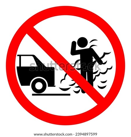 No Idling Engine With Car Pollution Symbol Sign ,Vector Illustration, Isolate On White Background Label. EPS10