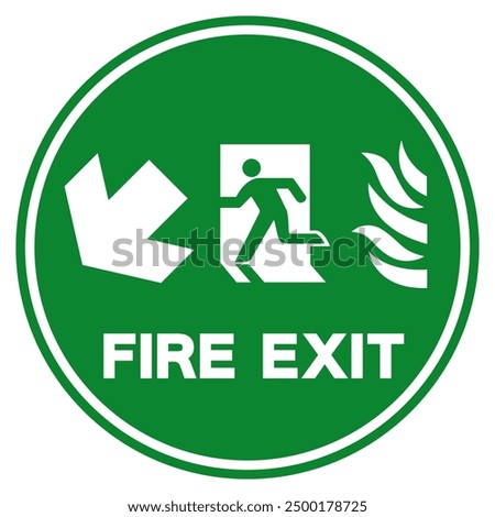 Fire Exit Arrow Left DownSymbol Sign, Vector Illustration, Isolate On White Background Label.EPS10