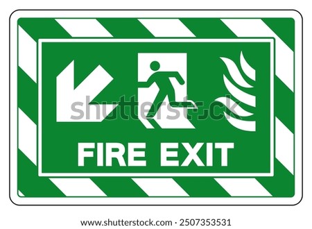 Fire Exit Arrow Left Down Symbol Sign, Vector Illustration, Isolate On White Background Label.EPS10