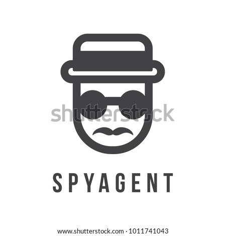 Agent spy logo. Hat and glasses represent detective styles. Strange person in a hat and dark glasses.