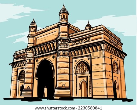 gateway India illustration, vectoe. Monuments of India