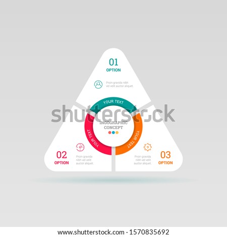 Triangle infographic with 3 options or steps. Business concept design with triangle and 3 segments. Vector template can be used for business presentation, chart, web design, numbers options. EPS10
