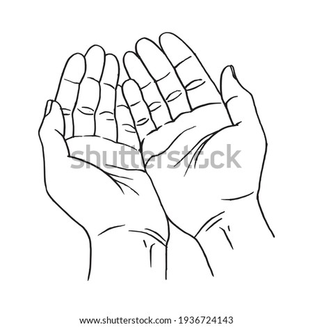 Praying Hand, Hand Drawn Illustration, Isolated Vector