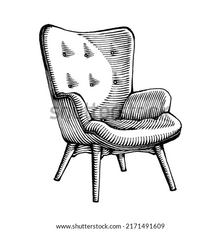 Single Sofa, Lounge Chair, Hand Drawn Furniture Illustration