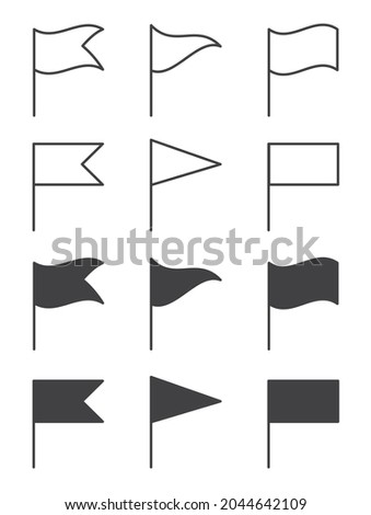Minimal outlined and solid flag icon set. Simple line icons with editable stroke. Minimalist flat design in various styles, including rectangle, triangle and swallowtail. Waving flag vector symbol.