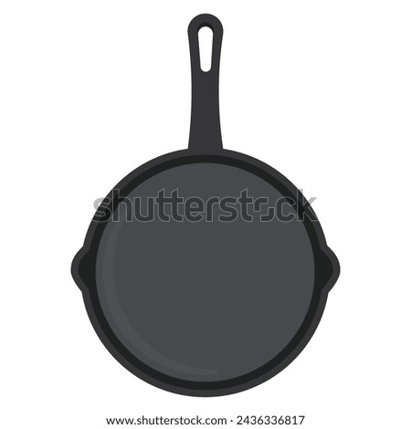 Cast iron skillet vector illustration. Heavy duty fry pan flat style graphic, isolated on white background.