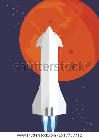 SpaceX white Starship with Mars background