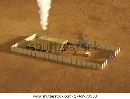 3d rendering illustration of Bible sanctuary in the wilderness, Old Testament scripture structure of tabernacle, as described in the book of the Exodus.