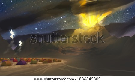 Depiction of the Israel camp at Sinai, Exodus Old Testament Bible story religious illustration 3d rendering