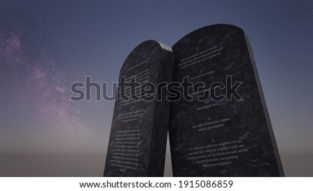 The Ten Commandments on tablets of stone, 3d rendering religious illustration. Law or Decalogue.