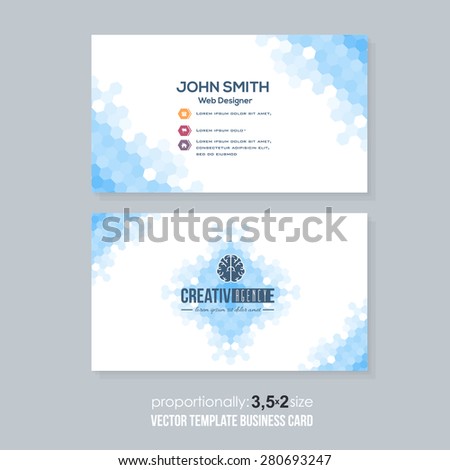 Blue Colors Abstract Hexagon Elements Low Poly Style Business Card Design