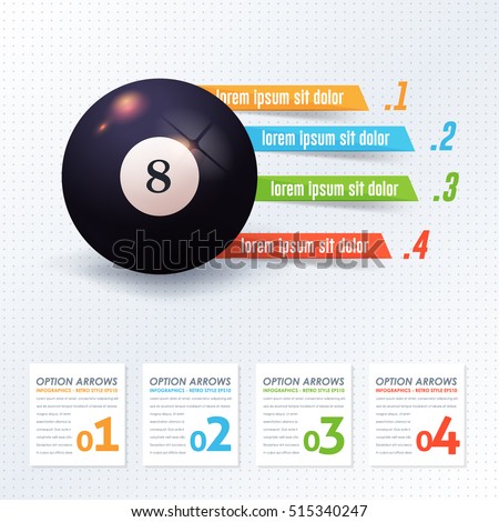 Billiards Ball Infographics Design and Sports Web Banner or Cue Sports Stats Elements, Realistic Sport Vector Background