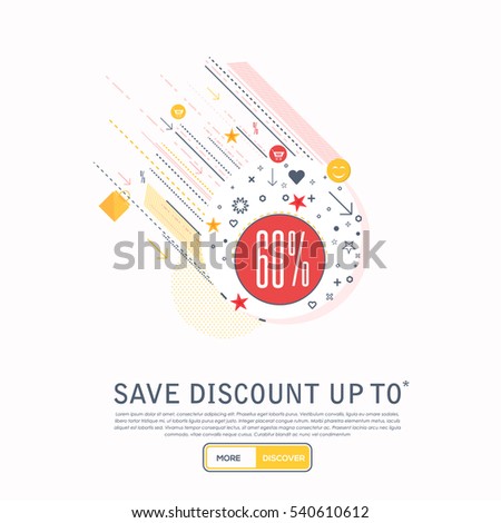 Save Discount Up to Theme Thin Line Icons and Ad Presentation Template, 60 Percent