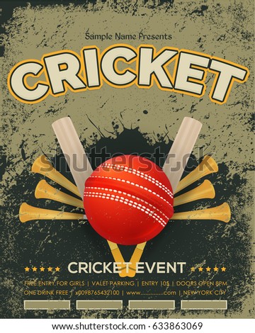 Retro Style Cricket Event Poster Background, Event Info Postcard and Sports Ad Web Banner or Info Vertical Card Template