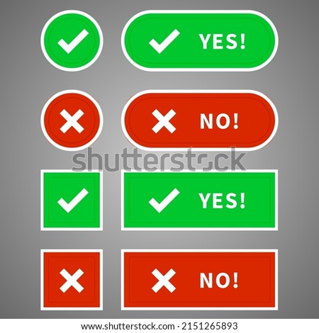 Vector Set of Flat Design Check Marks Icons. 8 Different Variations of Ticks and Crosses Represents Confirmation,  Right and Wrong Choices, Task Completion, Voting, etc. Isolated on White Background.