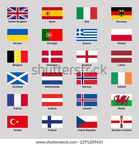 Set of flags of different european countries in flat style.