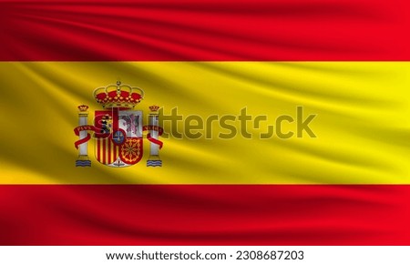 Vector flag of Spain waving closeup style background illustration.