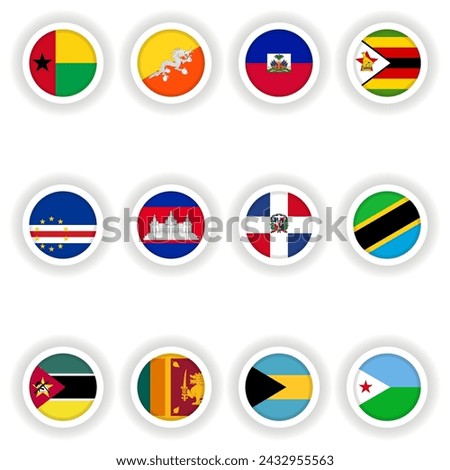 Set of flags in a round button of different countries.