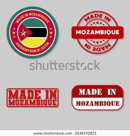 Set of four stamps with flag made in Mozambique