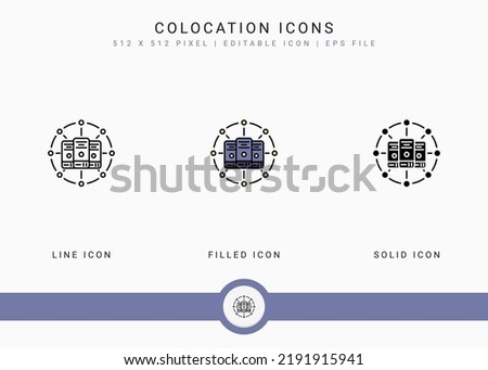 Colocation icons set vector illustration with solid icon line style. Data system server concept. Editable stroke icon on isolated background for web design, user interface, and mobile application Foto stock © 