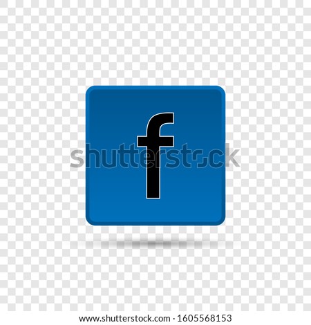Blue button with letter F. Facebook icon. Facebook