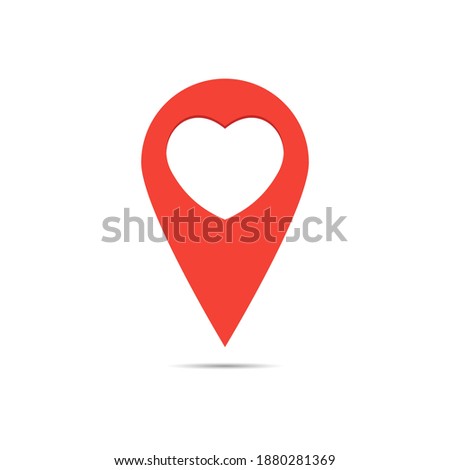 Red map marker with heart abstract vector illustration. Heart point icon