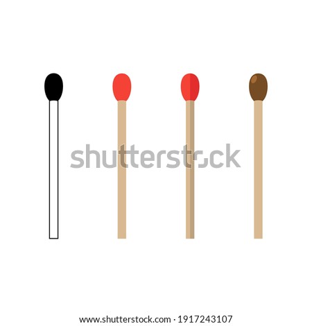 Matches, lighted match and burned match. Matchstick icon. Vector illustration