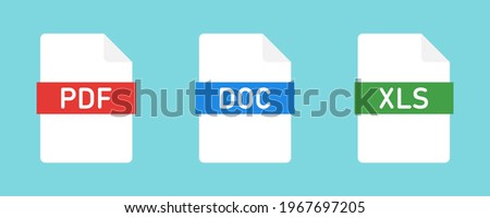 Document icons. Collection of file type icons. File formats. DOC, PDF, XLS