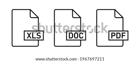 Document icons. Collection of file type icons. File formats. DOC, PDF, XLS