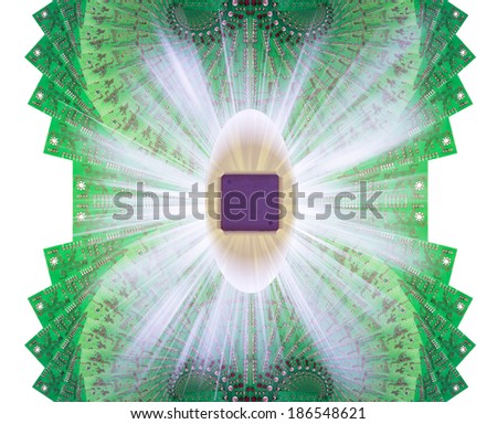 Chip in the centre of a set of printed circuit boards